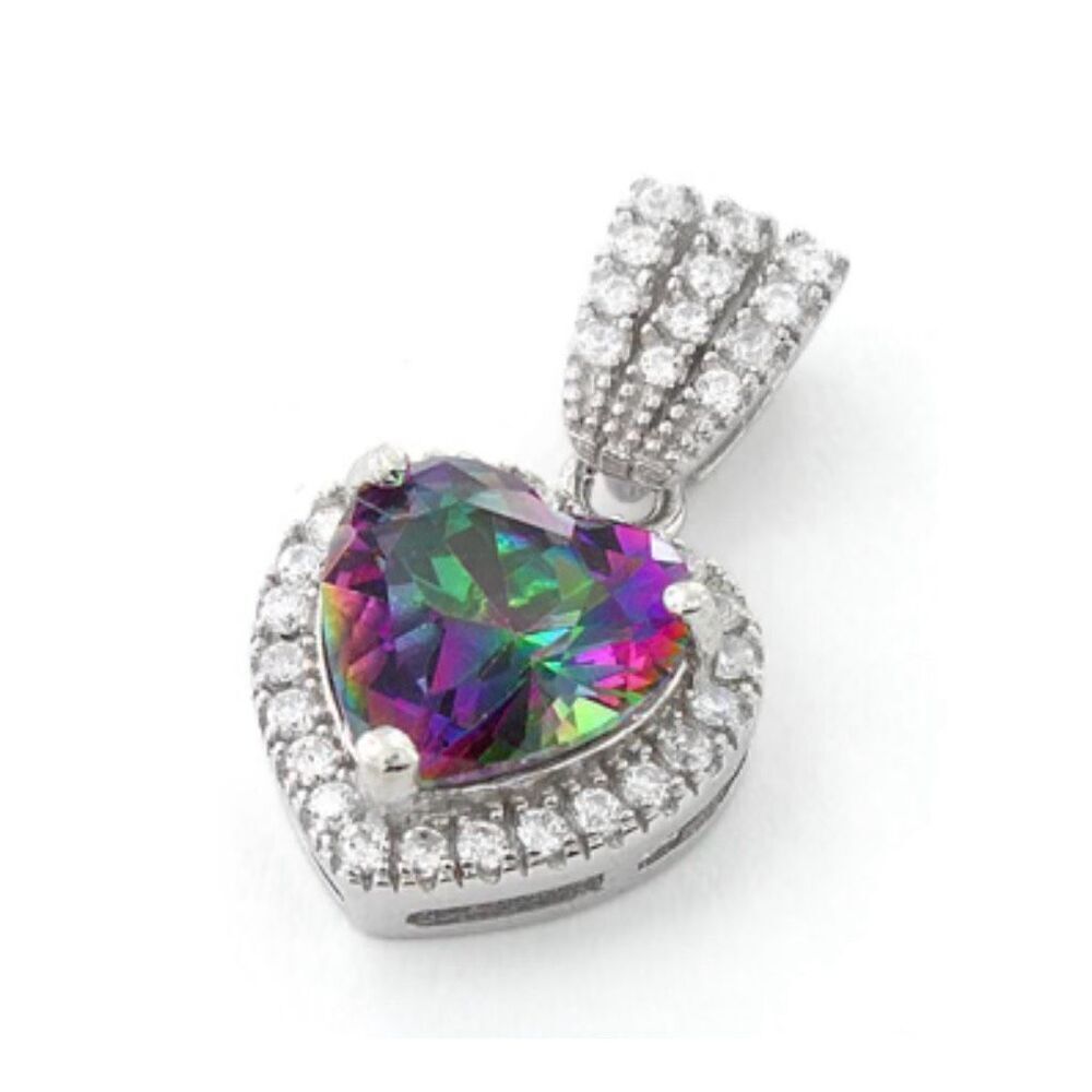 Sterling Silver Rainbow Mystic Topaz Big Heart Necklace Bracelet Pendant New